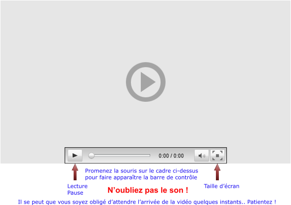 Lecture Pause Promenez la souris sur le cadre ci-dessus pour faire apparaître la barre de contrôle Taille d’écran Il se peut que vous soyez obligé d’attendre l’arrivée de la vidéo quelques instants.. Patientez ! N’oubliez pas le son !